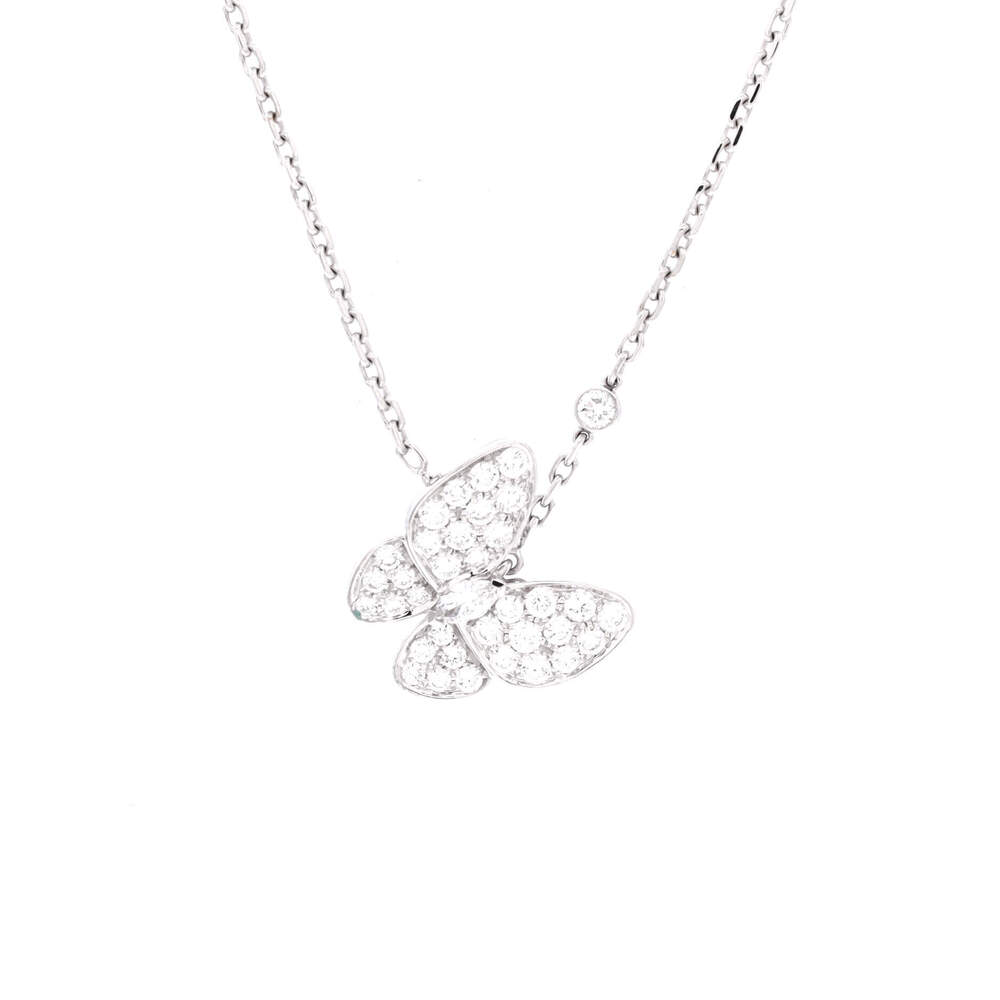 Van Cleef & Arpels Two Butterfly Pendant Necklace 18K White Gold and Diamonds